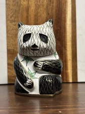 Vintage Chinese Hand-Enameled Mini Panda Bear Ceramic Figurine