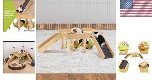 Chic Wooden Guinea Pig Hammock with Stairs & Double-Sided Comfort 15.7 x 11.8 - Picture 2 of 8