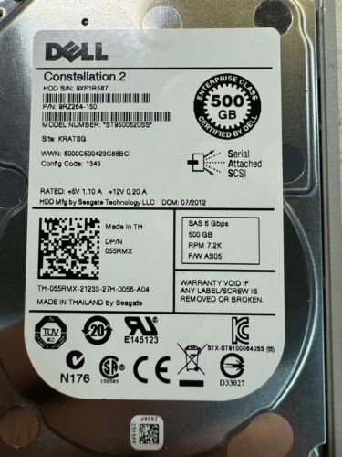 DELL 55RMX ST9500620SS 9RZ264-150 500GB 7.2K RPM Cache 64 MB 6Gbps SAS 2.5" HDD - Picture 2 of 7
