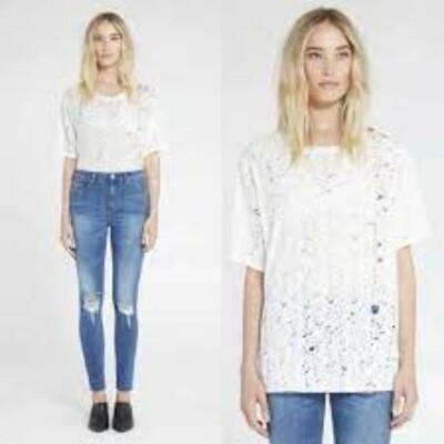 IRO 100% Linen Perforated Distressed White T-Shirt EUC Size Medium