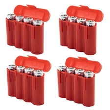 4 RED AA AAA BATTERY BATTERY `PLASTIC STORAGE CASE HOLDER BOX USA SHIP