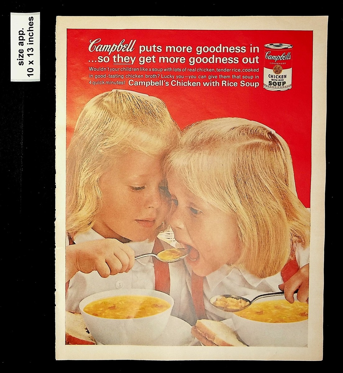 1963 Campbell's Puts More Goodness In Soup Twins (?) Vintage Print