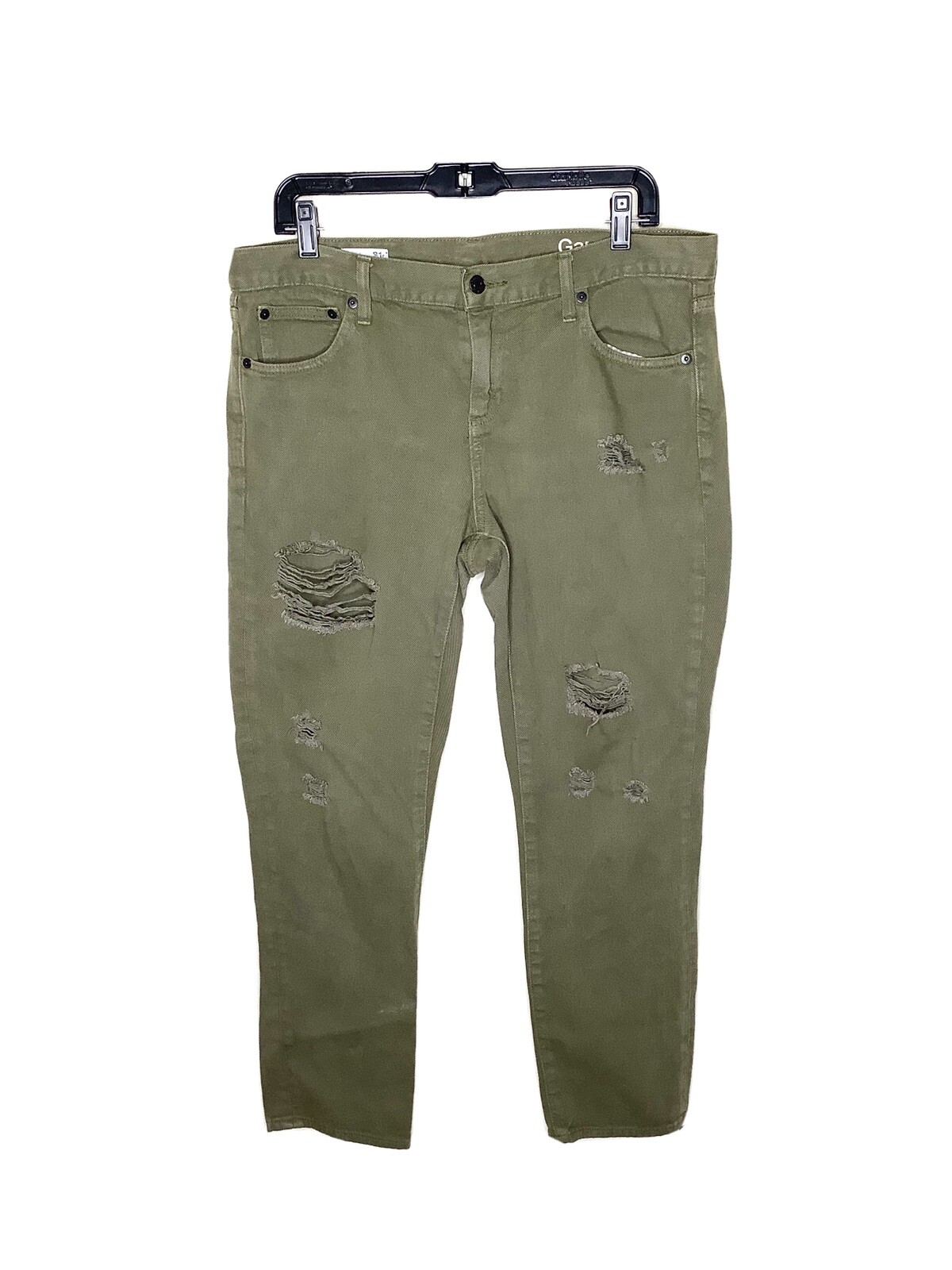 GAP Olive Green Distressed Girlfriend Jeans Size 31r Gem