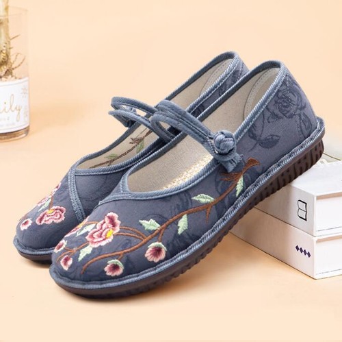 Women's Flat Shoes Floral Mary Jane Shoes Chinese Embroidered Comfort Flats - Picture 4 of 19