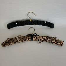 Padded Satin Fabric Covered Clothes Lingerie Hangers Brass Hook Wood Arms VTG