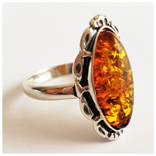 BALTIC AMBER 100 925 STERLING SILVER RING GORGEOUS NATURAL Amber 3.4gr SZ 8.5