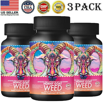 Premium Horny Goat Weed with Maca Root 1560mg Sexual Enhancer for Men Women 3pk