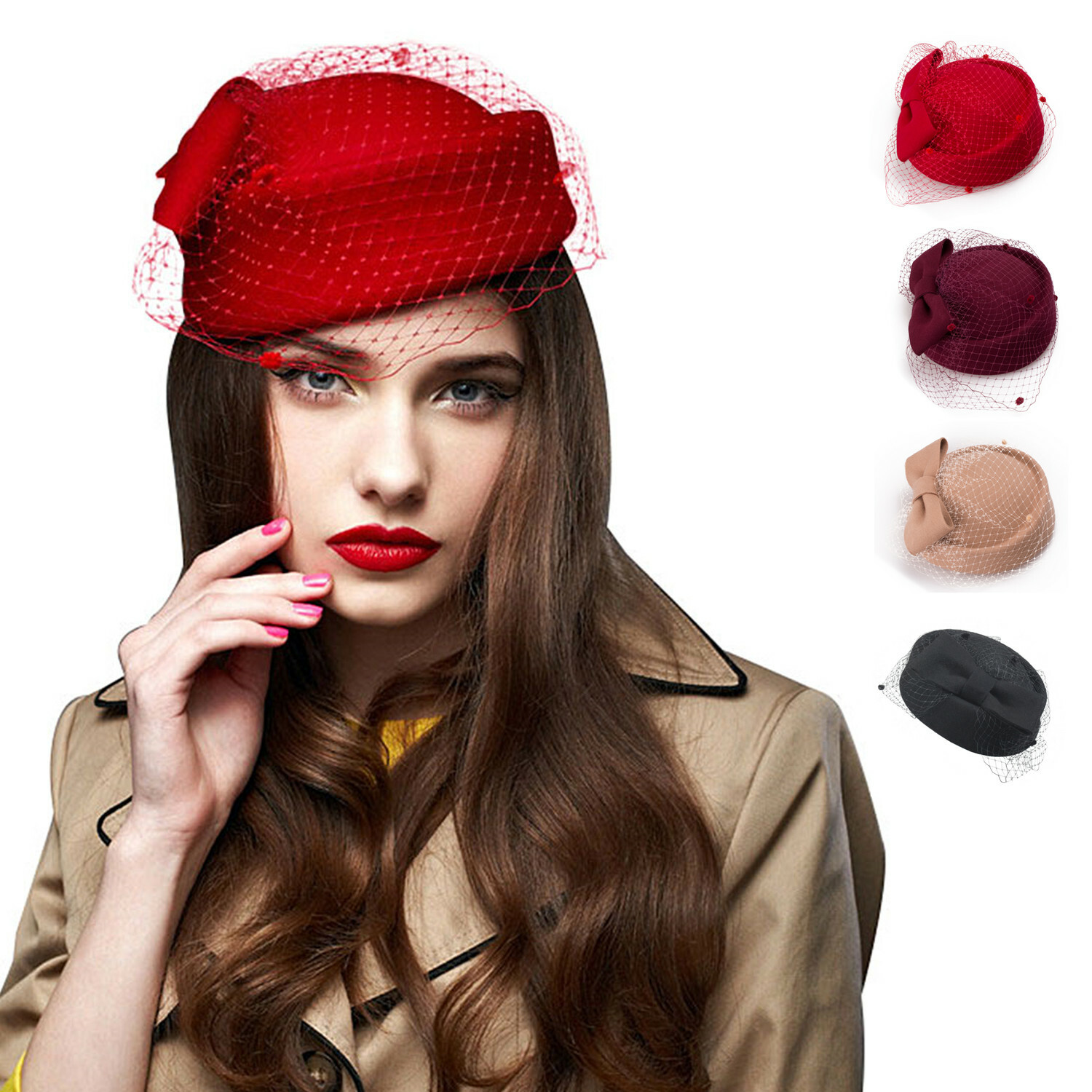 Womens Gatsby Style French Netting Beret Pillbox Cocktail Hats Fascinator A080
