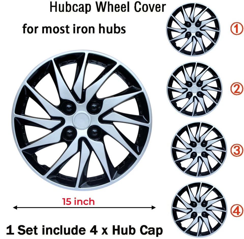 Black & Silver Set (4pcs) fit for 2007-2011 Pontiac G5 15" Hubcaps Wheel Covers - Image 4 of 4
