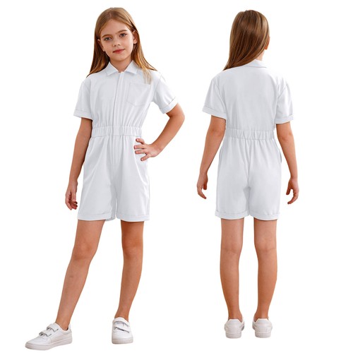 Kids Girls Jumpsuit Work Rompers Sport Coverall Casual Overalls Elastic Waist - Picture 43 of 83