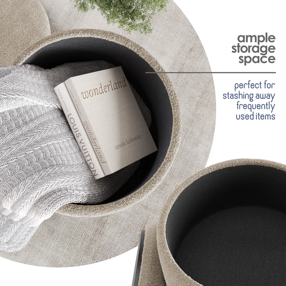 StorageBud Round Ottoman with Storage, Boucle Foot Stool, Vanity & Makeup Stool - Image 3 of 4