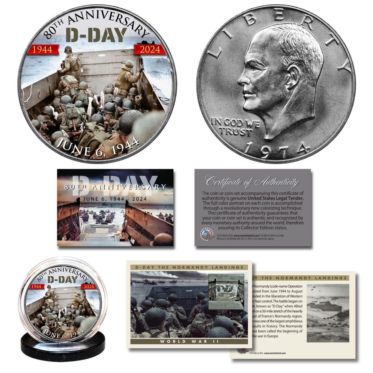 WWII D-DAY Normandy 80th Anniversary 1944-2024 IKE U.S. $1 Coin