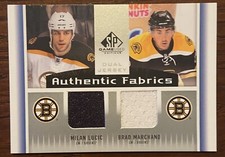 2013-14 SP GAME USED BRAD MARCHAND/MILAN LUCIC DUAL FABRICS!! #AF2-LM!! BRUINS!!