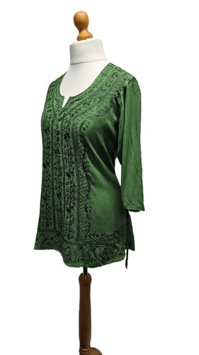 Womens Blouse Top Tunic Belted 3/4 Sleeve Embroidered One Size 12 14 16 - Picture 18 of 55