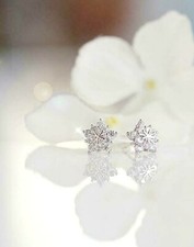 Silver Frozen Snow-Flake Pave Cubic Zirconia White Gold Stud Earrings