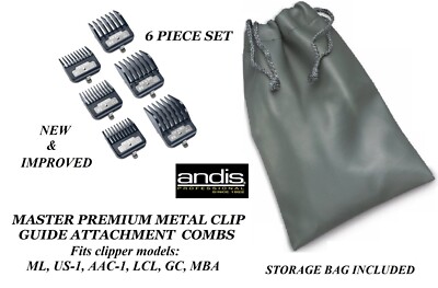 ANDIS MASTER PREMIUM METAL CLIP 6 pc GUIDE COMB SET*For AAC-1,US-1,LCL Clippers