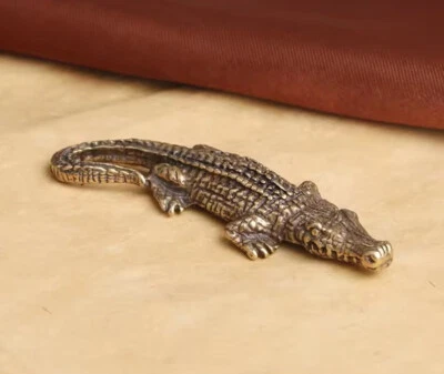 Brass Crocodile Figurine Small Animal Statue Table Office Home Decoration Toy