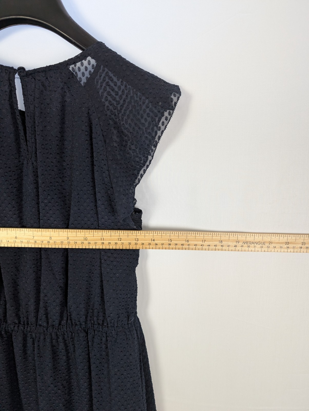 H&M Navy Blue Swiss Dot Flutter Sleeve Tie-Waist Chiffon Dress - Size 4 thumbnail 12