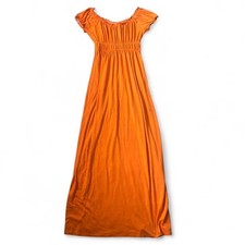 Small maxi orange sundress with puff sleeves