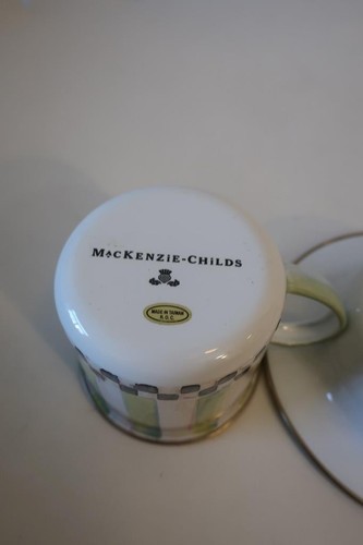 3PC Mackenzie Childs Enamel Green, White Frog Pattern Plate, Bowl & Mug - Picture 8 of 9