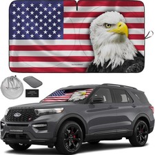 1-Piece Windshield Sun Shade New American Eagle Flag USA Patriotic Design -