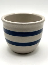 Robinson Ransbottom Pottery Kitchen Crock Blue Stripes 10oz RRP Roseville Ohio