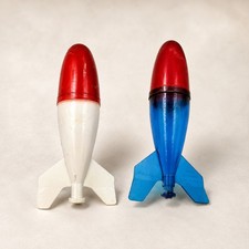 Vtg 1960's Park Plastics Water Rocket Toy Pair Red Blue White Space Age 5 Inch