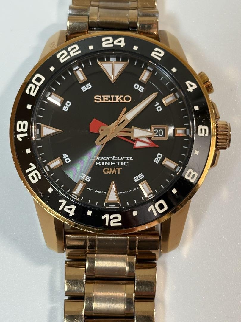 8*8様 【美品USED】SEIKO KINETIC（キネティック） Seiko Sportura Kinetic 5m85-0aa0 Gmt Gold Watch Mens Sport Watch