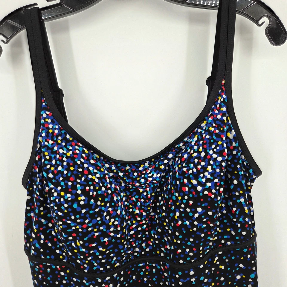 Womens Size 18 Swimsuit Tankini Top Black Multi Dot Print Ruched Longitude - Image 2 of 4