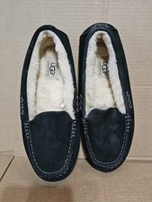 UGG Ansley Black Suede Moccasin Slippers Womens Shearling Fluff Size 8 SN 3312