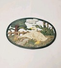 Vintage Cast Iron Green Oval Trivet Worktop Table Heat Protector with Two Geese