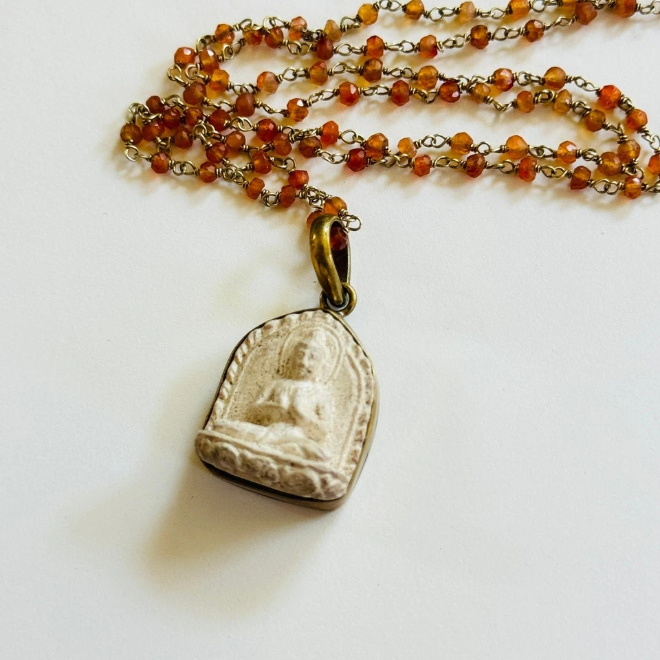 Buddha Carnelian Faceted Beaded Necklace natural genuine stone gold filled BOHO - Image 4 of 4