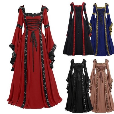 Damen Retro Keltisch Mittelalter Renaissance Boden Länge Gothic CosplayKleid