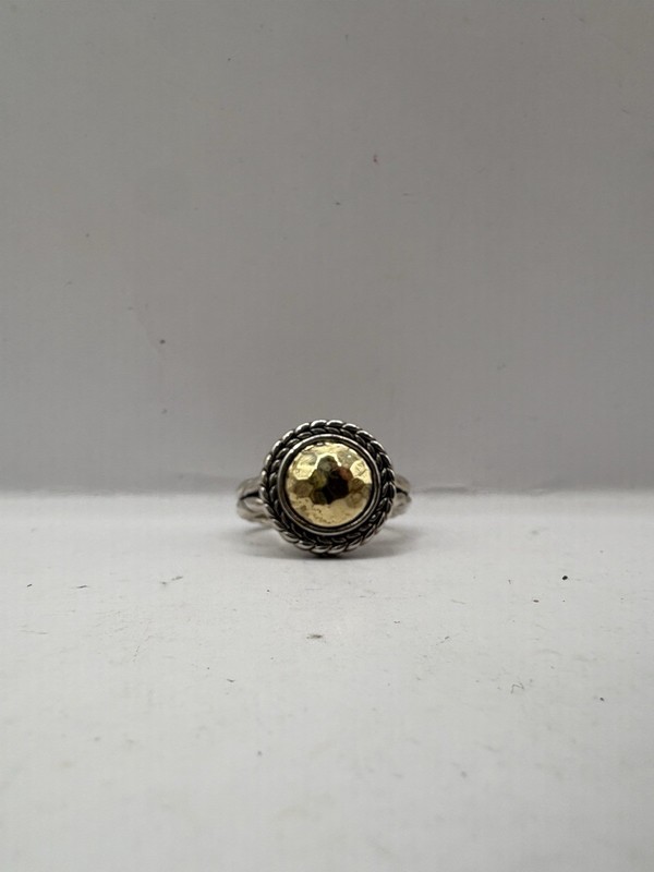 JAI By John Hardy 7.8g 925 & 14k Gold Hammered Disk Ring Basketweave Size 7