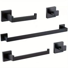 Bathroom Towel Bar Set Black 5-Pieces Bathroom Hardware Set 304 Stainless Steel