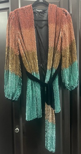 Retrofete Gabrielle Sequin Coral Turquoise Ombré Robe Wrap Dress Size XS - Picture 3 of 7