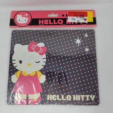 Hello Kitty Sanrio Mouse Pad Black Pink Polka Dot Winking 2013 Sakar NIP