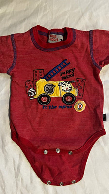 Dog Sport Red Striped Fire Dept Dog Graphic Bodysuit 0-3M Snap Jersey