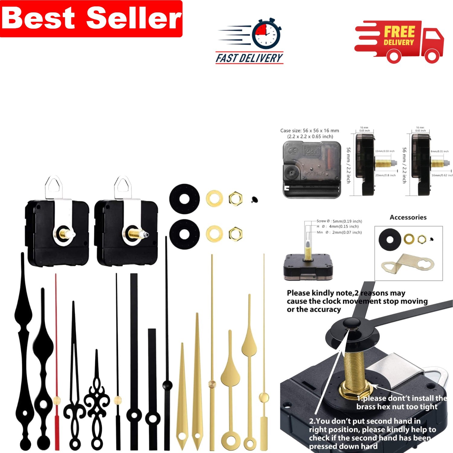 DIY Quartz Clock Mechanism Kit - Gold & Black, Silent Movement for Custom Cre...