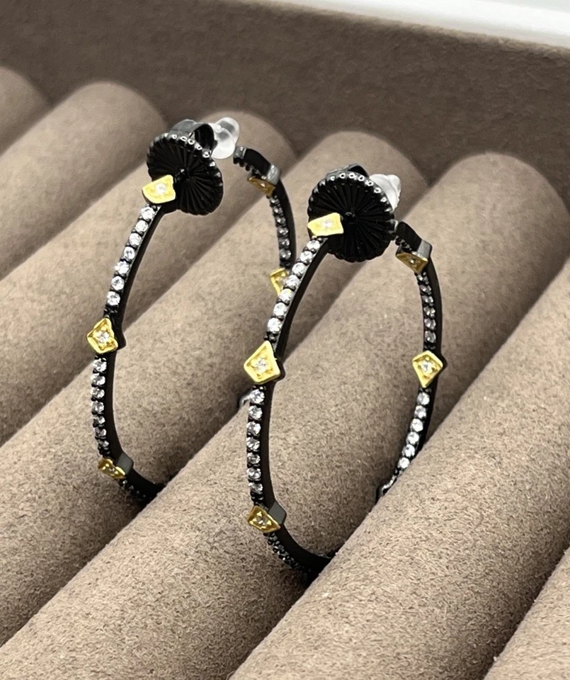 Pendientes de aro Freida Rothman flecha pavé oro 14k y rodio sobre SS NUEVOS Foto 4 de 4