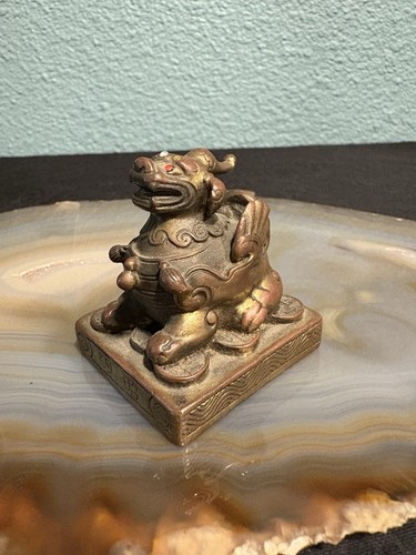 Vintage kleine Statue Pi Xiu, Pi Yao Metall Good Feng Shui Good Fortune Foo Hund - Bild 3 von 11