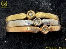 Damen Ring 585 Gold 14K Tricolor 3-reihig mit 3 Brillanten ca. 3,13g Gr. 19,1/60