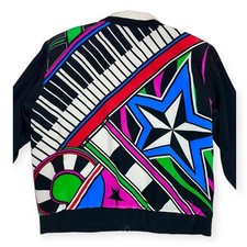 VTG BOB MACKIE PIANO STARS NEW WAVE SILK JACKET MOD 1990s WHIMSICAL POP ART XL