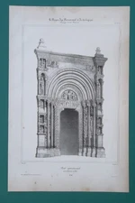 SWITZERLAND Basel Cathedral Northern Portal - 1840 SCARCE Litho Print
