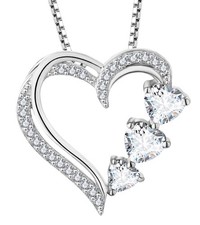 Heart Necklace 925 Sterling Silver Love Heart Pendant Cubic Zirconia Heart Je...
