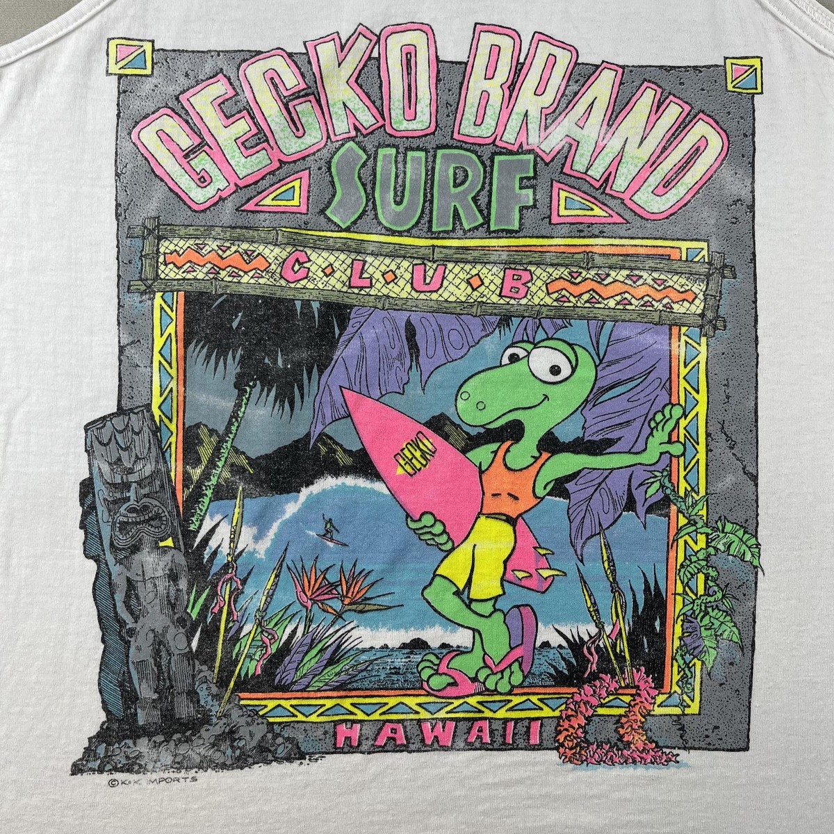 Vintage Gecko Brand Tank Top Shirt Men Medium White Hawaii Surf 