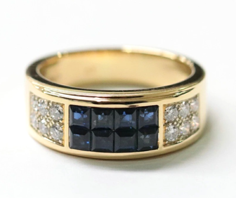 Cartier Vintage Diabolo Blue Sapphire Diamond 18k Yellow Gold Ring