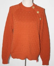 NWT Derek Lam 10 Crosby Cinnamon Cable Knit Crew Neck Button Sweater Pullover M