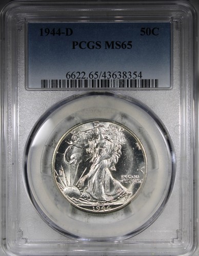1944-D Walking Liberty PCGS MS65 auffällige meist weiße Münze