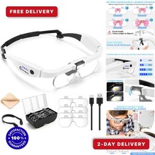 GUOUBUO Rechargeable Head Magnifier Glasses 1.5X-5.0X with Light